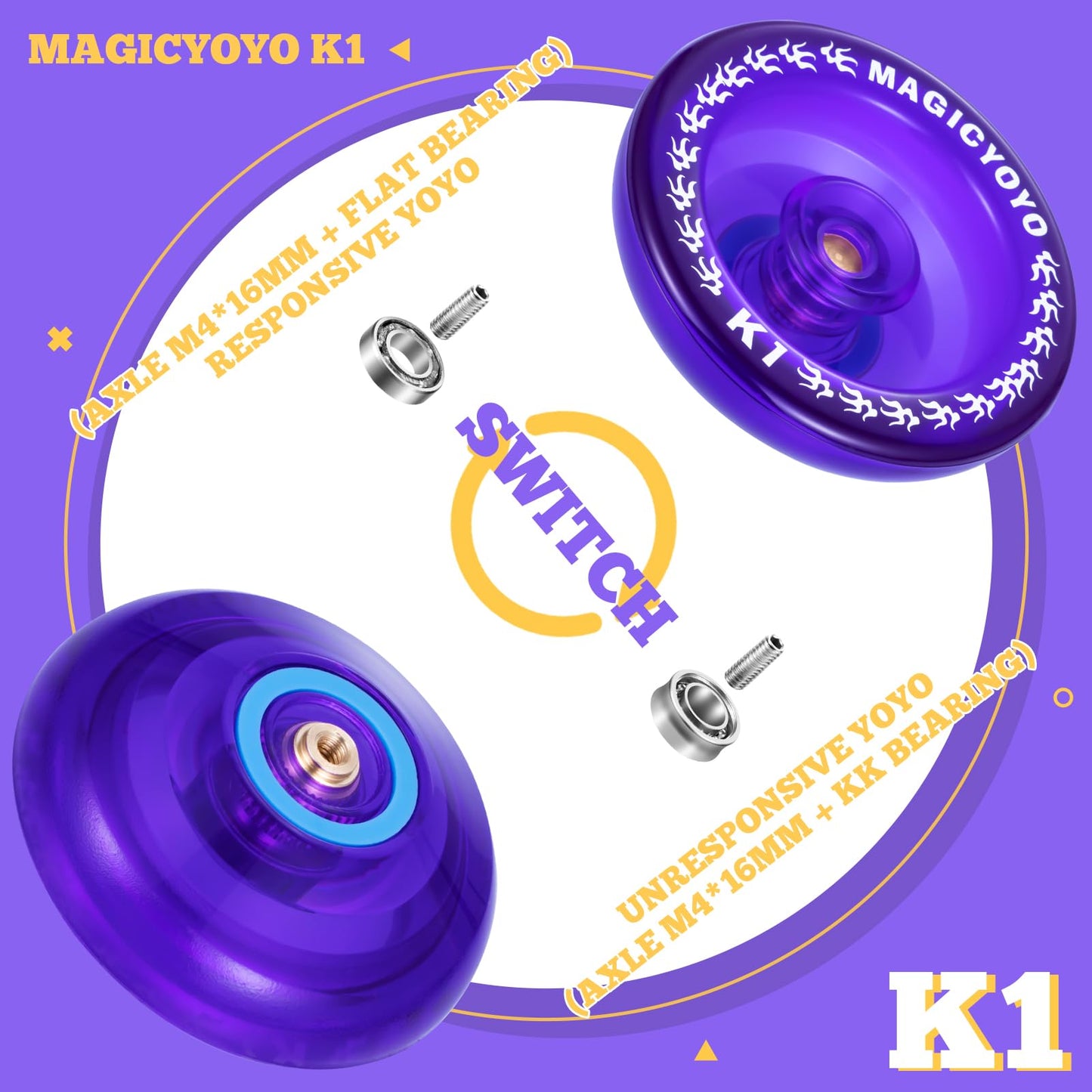 Magicyoyo Responsive Yoyo K1 Tug Return Yoyo, Hubstacks Yoyo For Kids Beginners Dual Purpose Yoyo With Unresponsive Bearing + St