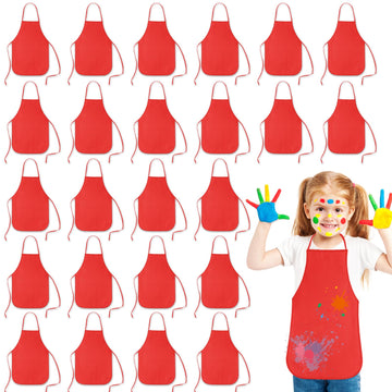 Kuuqa 24 Pack Kids Art Aprons Bulk Red Children Painting Aprons Art Smocks For Craft Kitchen Classroom Painting Party Supplies