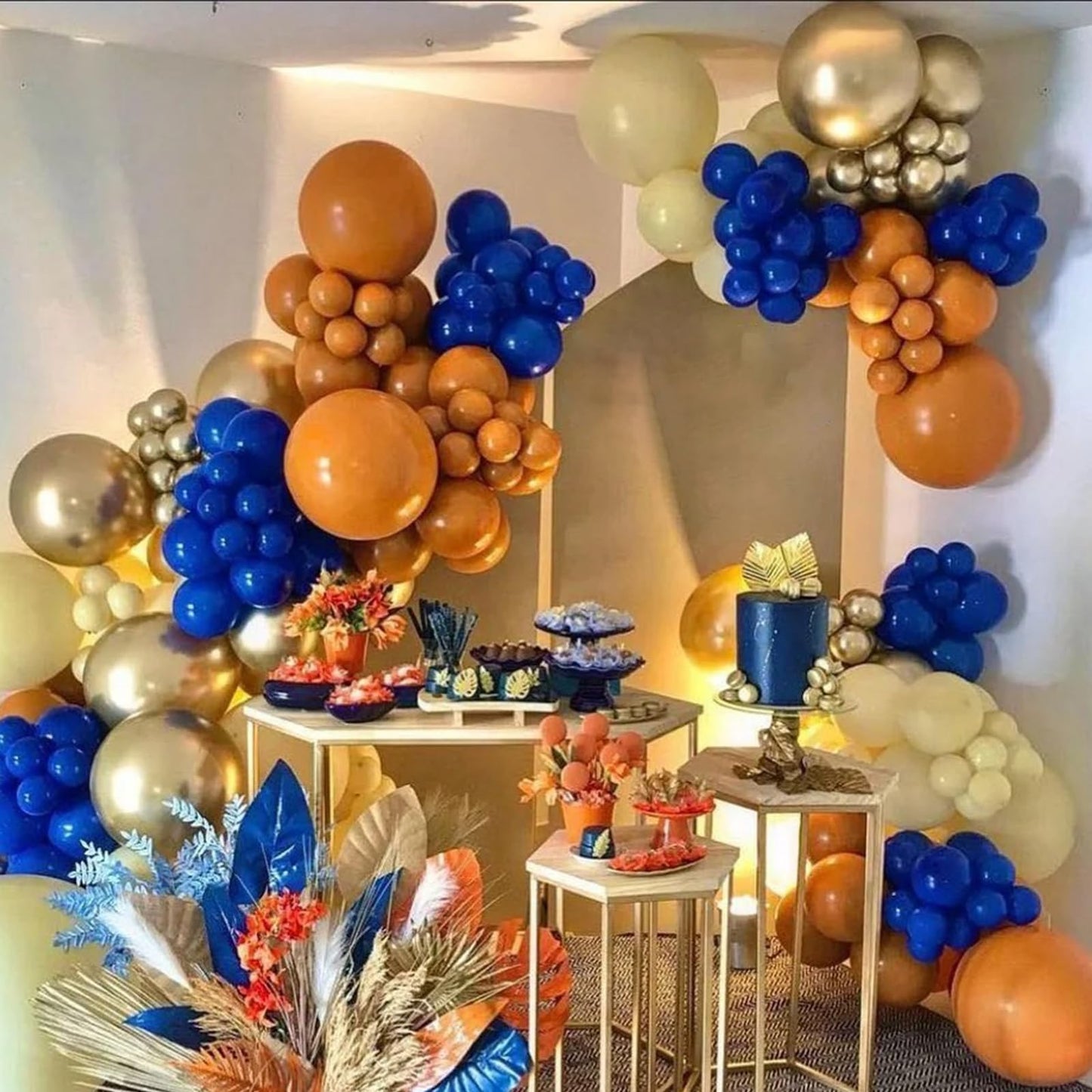 Paready Blue And Orange Balloons, 30 Pcs 12 Inch Orange Navy Blue Latex Balloons With Ribbons For Boys Birthday Baby Shower Comp