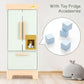 Pillowhale Wooden Play Refrigerator with Ice Maker - Mint Green Kids Fridge Toy, 4 Wooden Ice Cubes & Cup, Quiet Click Handle, M