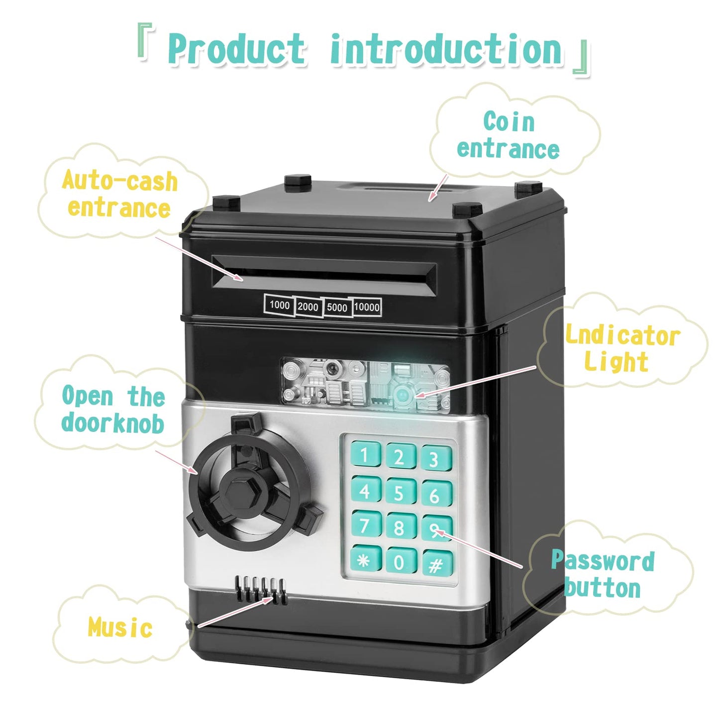 Piggy Bank Cash Coin Can (Black) Best Gift Toy Piggy Bank For Kids Girls Boys Large Electronic Real Money Coin Banks With Passwo