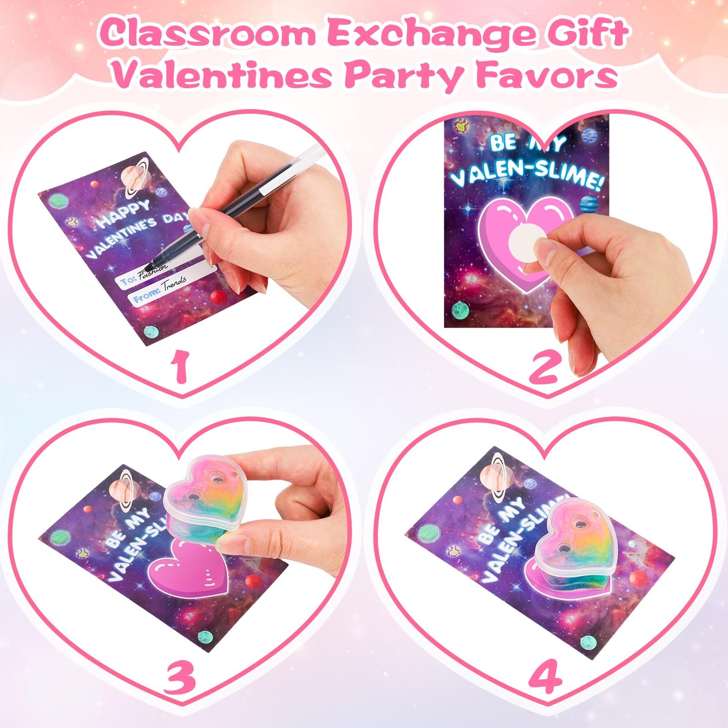 28 Pack Valentines Day Gifts For Kids Classroom - Galaxy Slime Valentines For Kids With Valentines Day Cards For Kids School, Cl