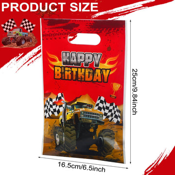 Pajean 48 Pieces Monster Truck Gift Bags Bulk Plastic Happy Birthday Truck Party Bag Racing Truck Treat Goodie Bags for Kids Mon