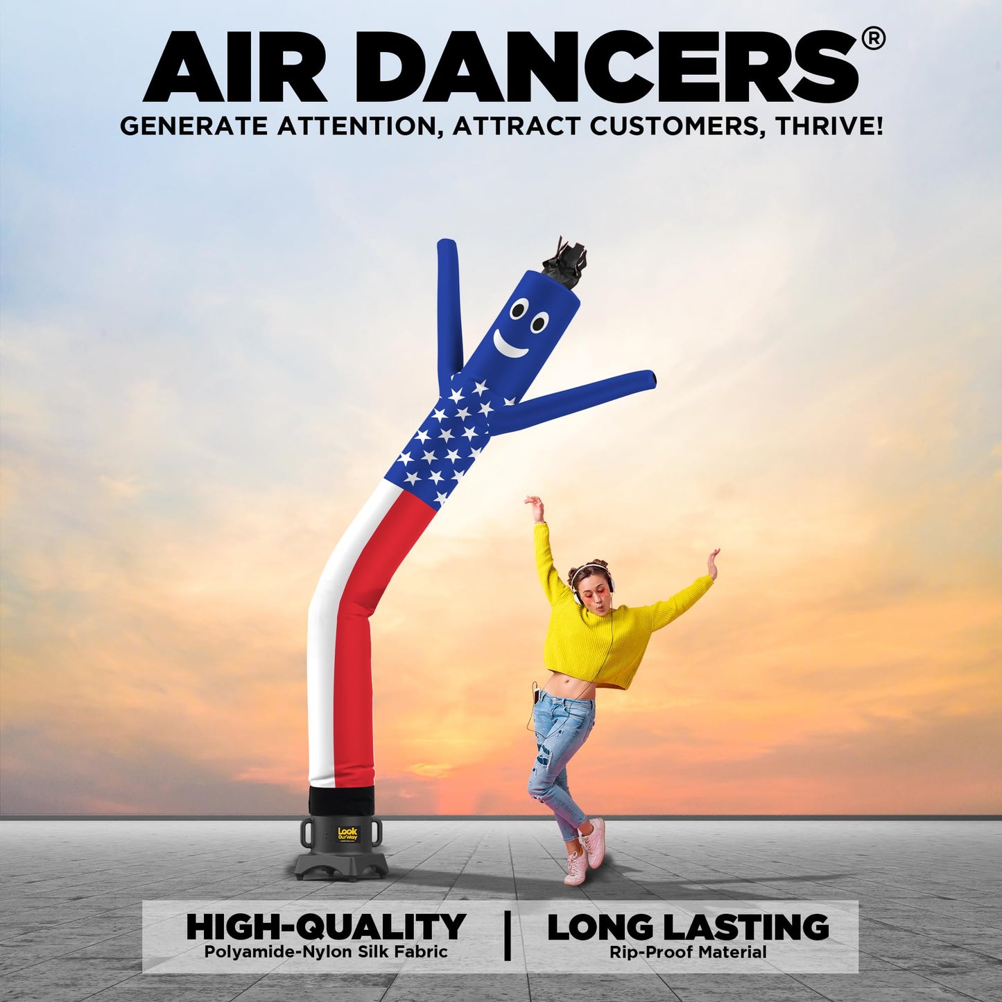 LookOurWay Air Dancers Inflatable Tube Man Attachment - 10 Feet Tall Wacky Waving Inflatable Dancing Tube Guy for Business Promotion (Blower Not Included) - American Flag