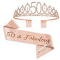 50Th Birthday Tiaras And Crowns For Women Girls, Birthday Decorations Rose Gold Sash Crystal Tiara Party Supplies