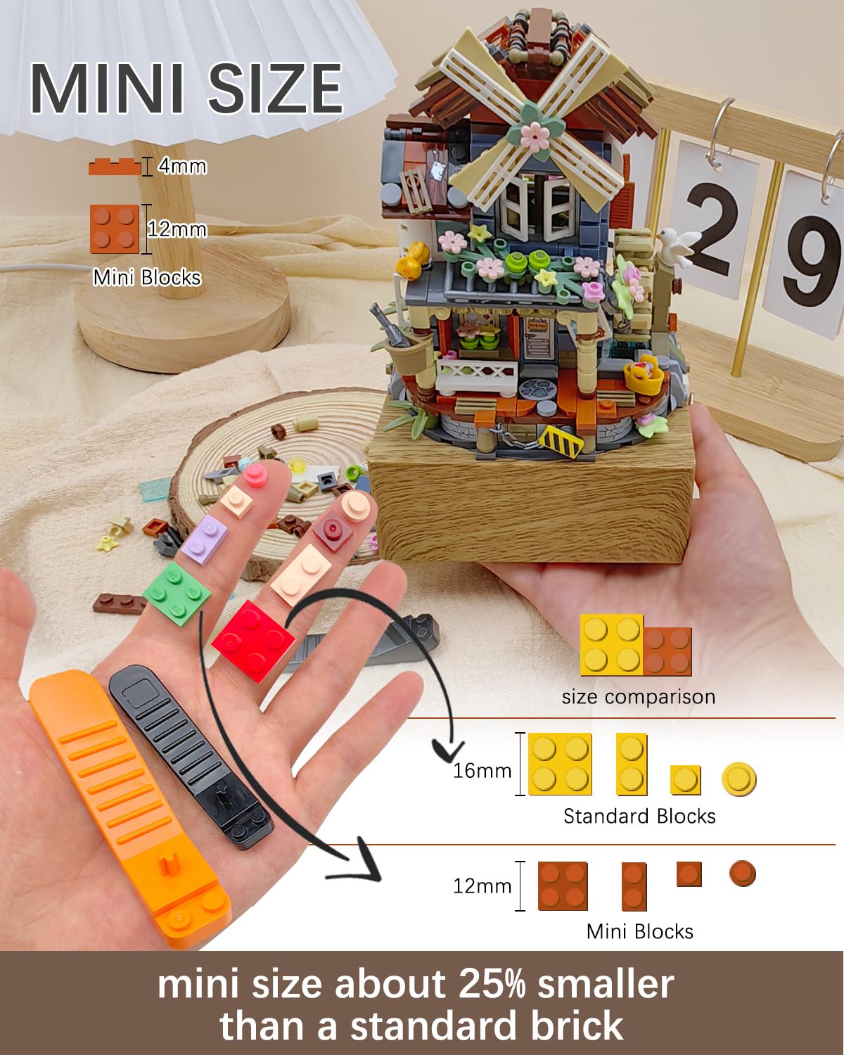 Noziaa Music Box Building Blocks Set, Japanese Rustic Style Windmill House Toy Set, Mini Farm House Moc Creative Model, Gifts Id