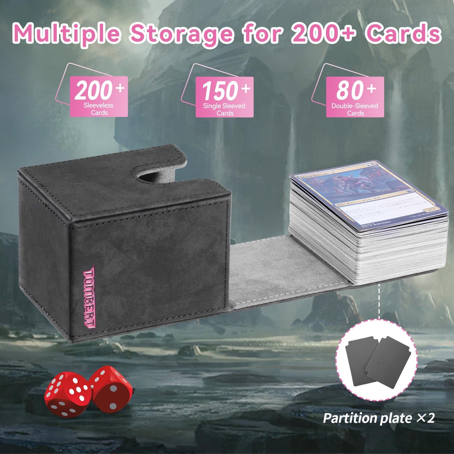 Tombert 150+ Premium Deck Box For Mtg, Ptcg, Large Capacity With 2 Dividers, Fits 150+ Sleeved Cards Tcg Trading Card Games (Pin