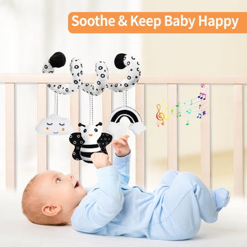 Ucdoet Car Seat Toys, Spiral Stroller And Carseat Hanging Toys For Babies 0-6 Months, Black And White High Contrast Baby Toys Fo