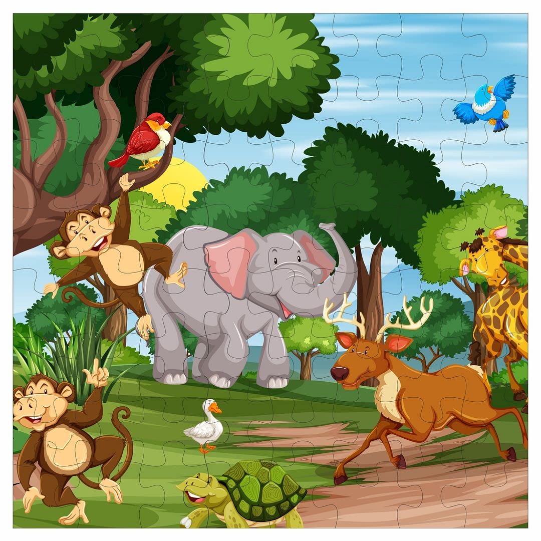CVANU Interesting Jungle Animals Wooden MDF Puzzle of Games for Children Size(38CMX38CM) Multicolor