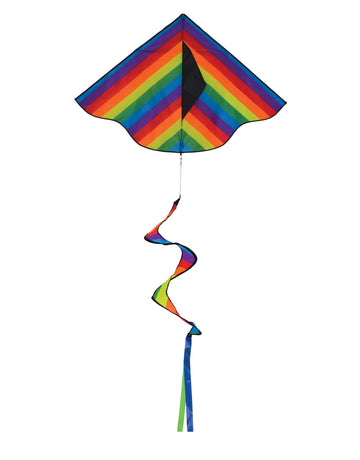 In The Breeze 3158 — Rainbow Stripe Delta Kite With Twister Tail — Easy-Flying, Colorful Kite