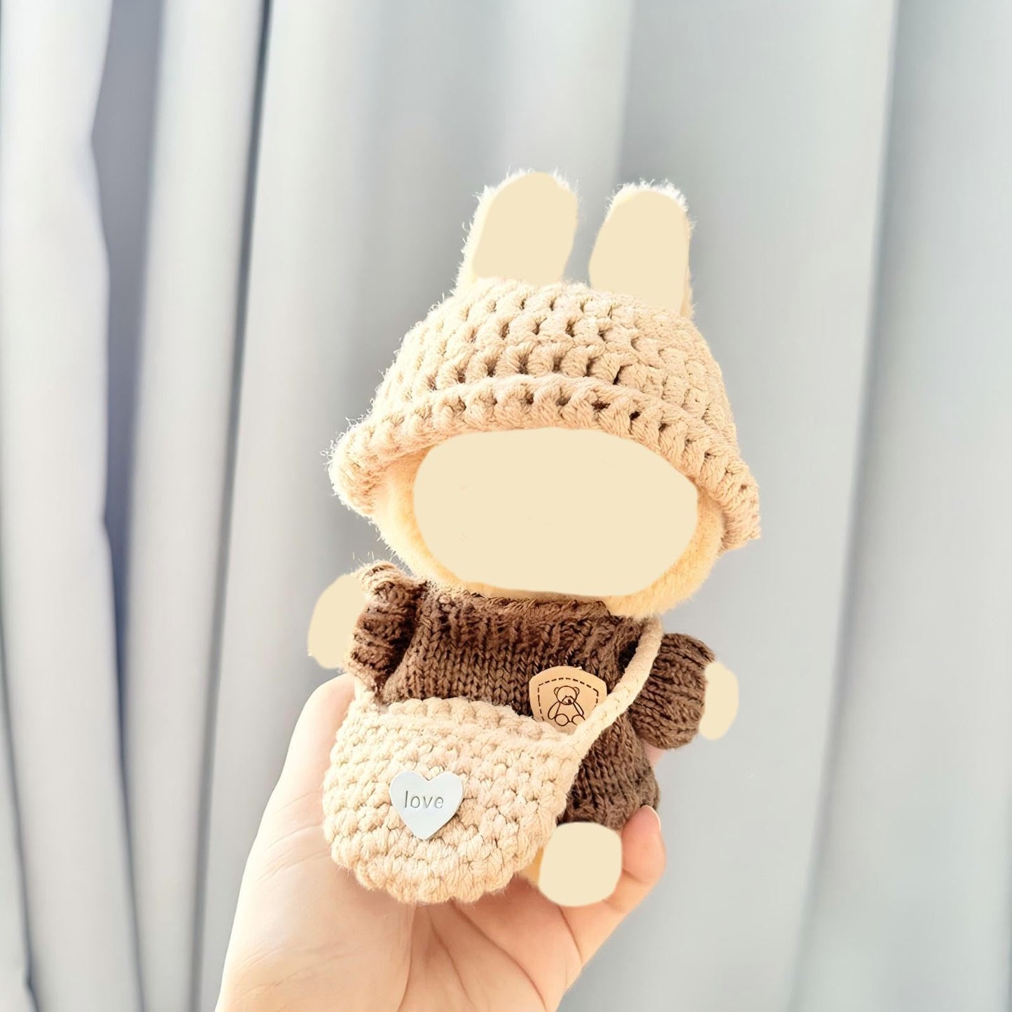 Handcrafted Clothes for Labub Doll enhanced Dolls Outfit 3 Pieces Stylish Doll Accessories Compatible with 5.91/6.7inch (15/17cm) Dolls Hat Sweater and Bag