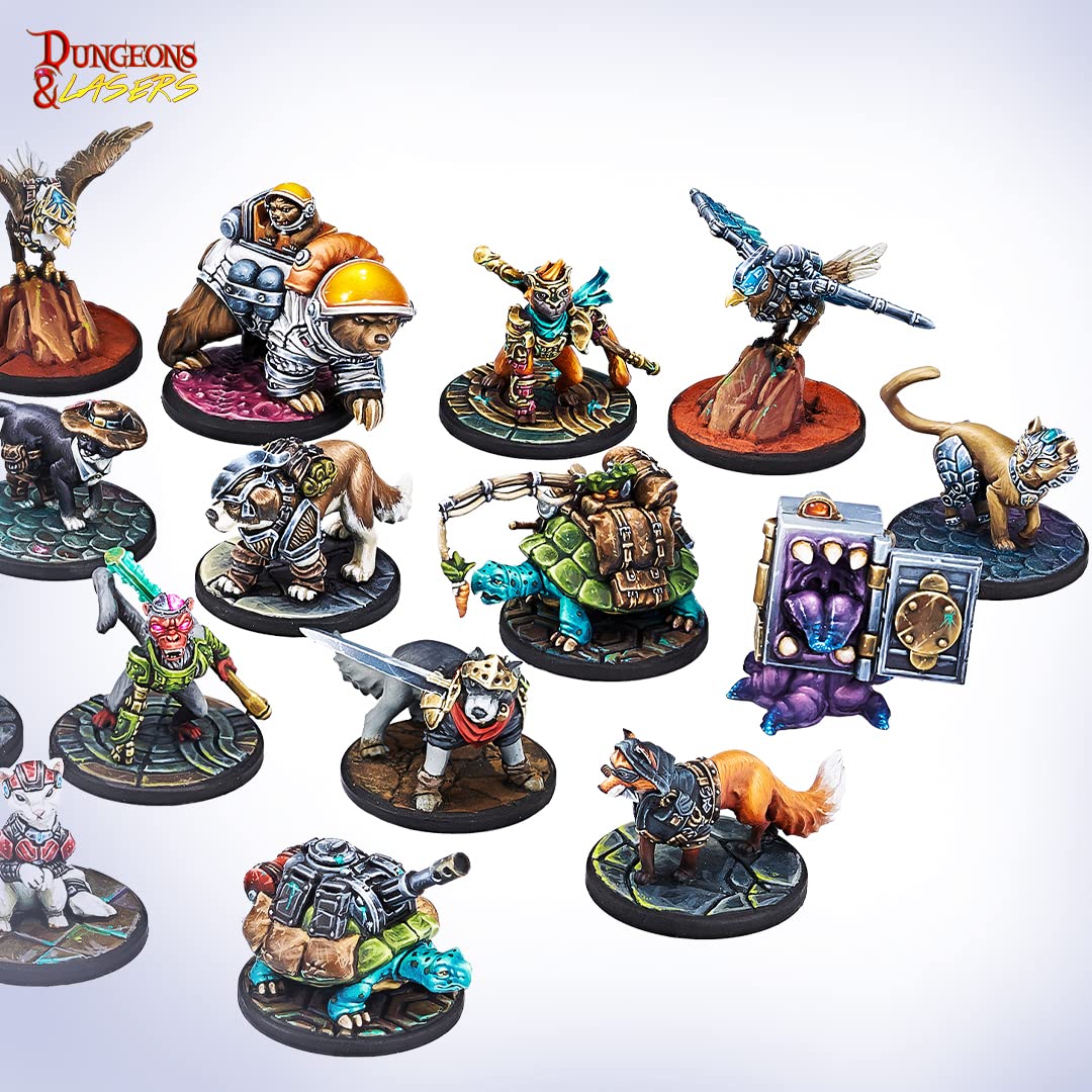 Dungeons & Lasers Animal Companions Dnd Miniatures Set - 24 Figurines With Scenic Bases - 5E Compatible For Tabletop Rpg Games - 28Mm Unpainted And Unassembled - For Ages 14 Years +