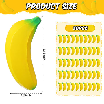 50 Pieces Banana Stress Toy Pu Tiny Stretchy Fidget Banana Sensory Toy For Anxiety Relief Party Favors Adults Supply