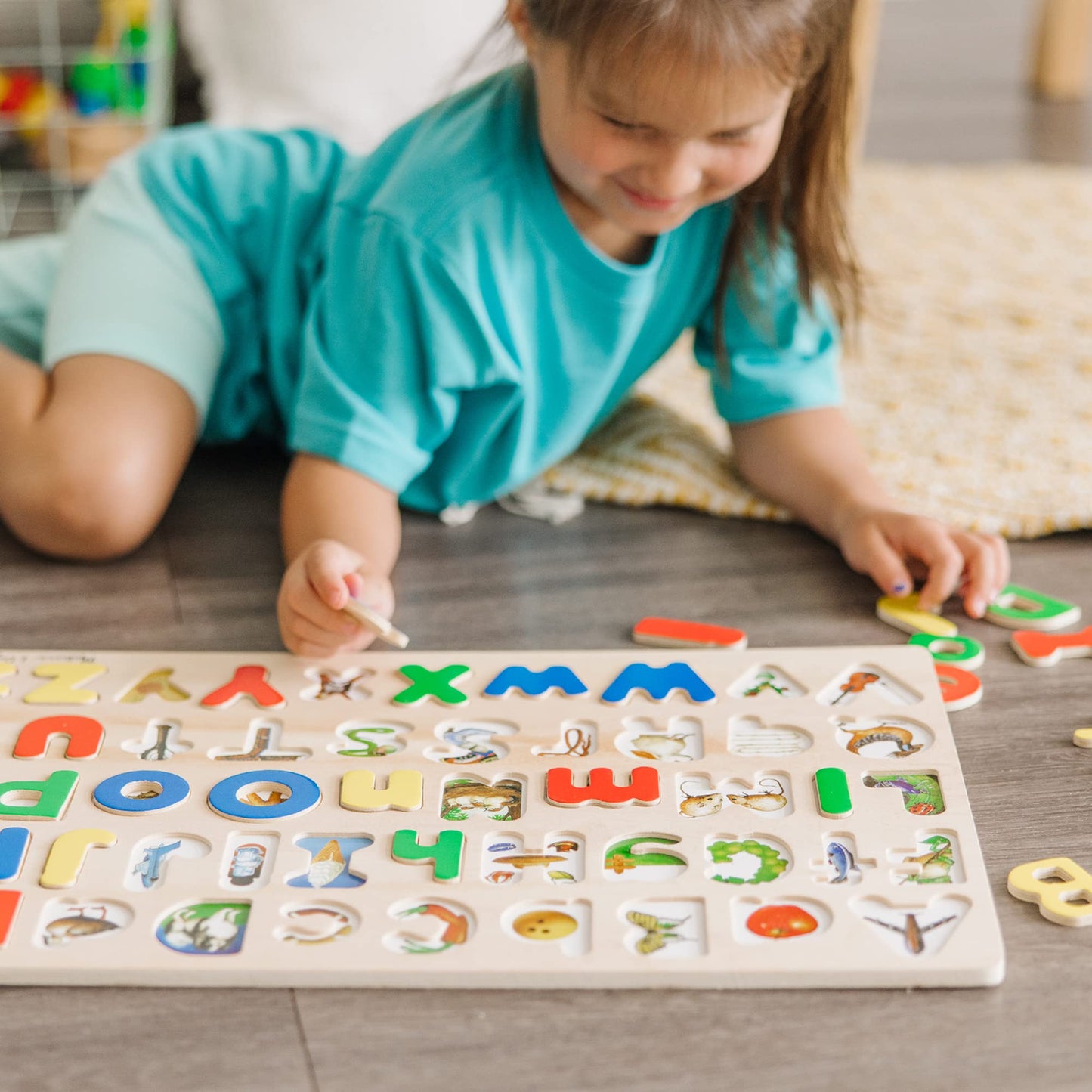 Melissa & Doug Wooden Alphabet Puzzle - 52 Pieces, Multi Color, Model 96128