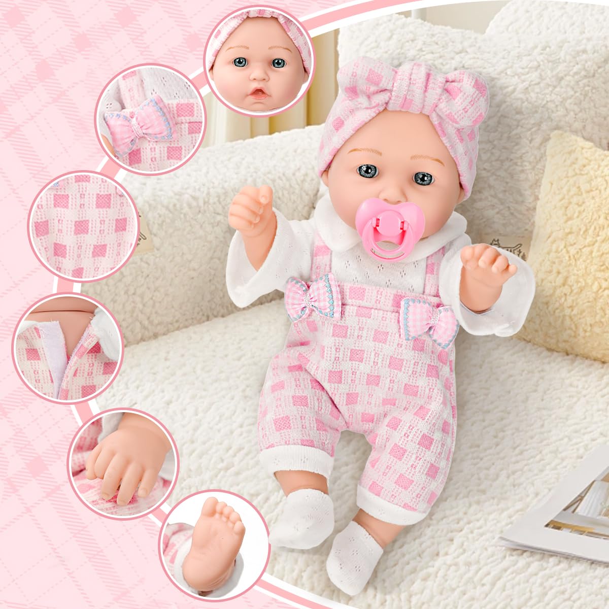 12 Girl Baby Doll Playset with Accessories and Clothes in Gift Box for Little Girls,12 Inch Small Realistic Baby Dolls Pacifier