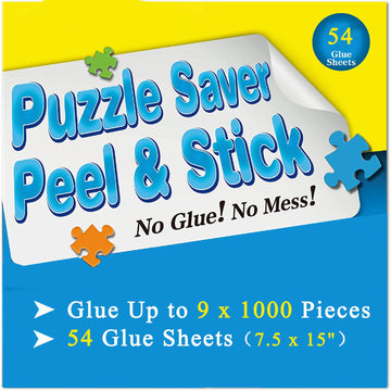 Preserve 9 X 1000 Piece Puzzle Glue Sheets Clear Saver Peel and Stick 54 Puzzle Saver Sheets Puzzle Frame Kit Puzzle Glue Clear No Stress and No Mess Adhesive Sheets Preserve Puzzle for mature-themed and Kids