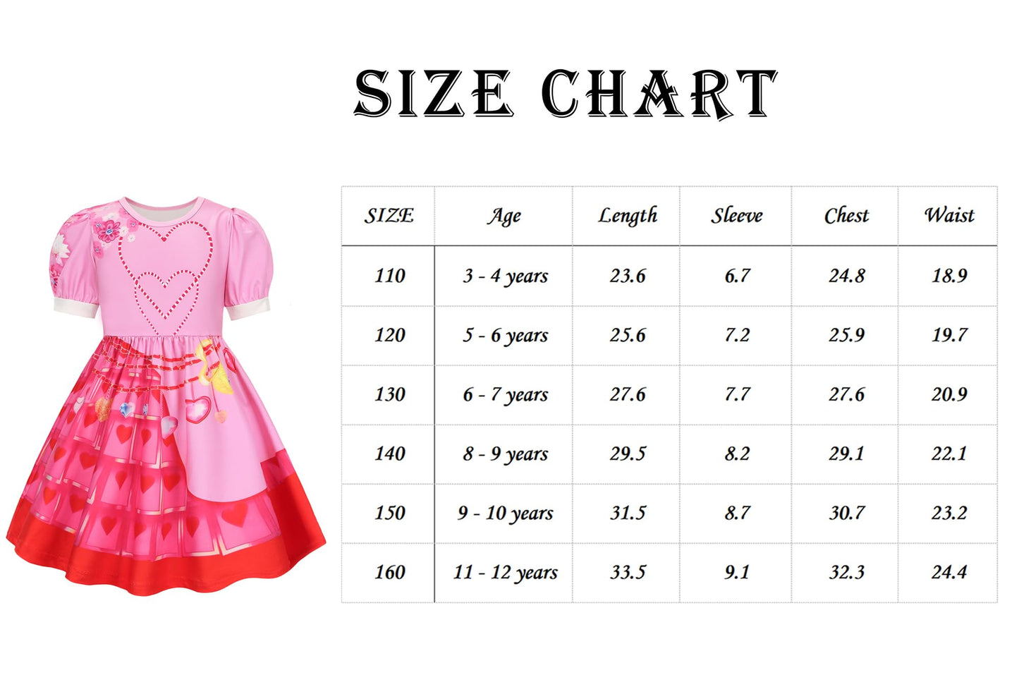 Ruuyiicoco 7 Pcs Pink Rise Costume For Girls Red Princess Dress With Wig (Pink, 5-6 Years)