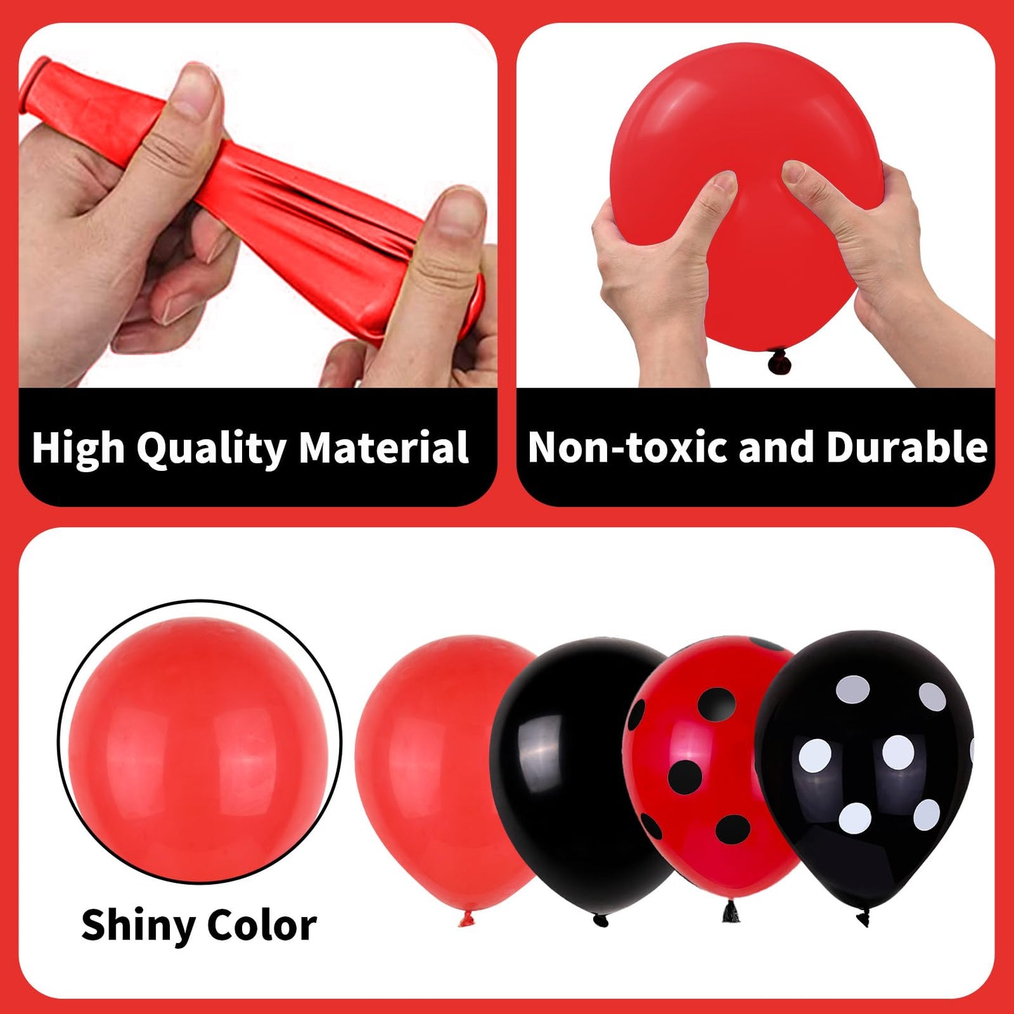 Ladybug Balloons, Red Black Polka Dots Balloons Matte Black And Red Balloons Black And White Polka Dot Latex Balloons For Kids A