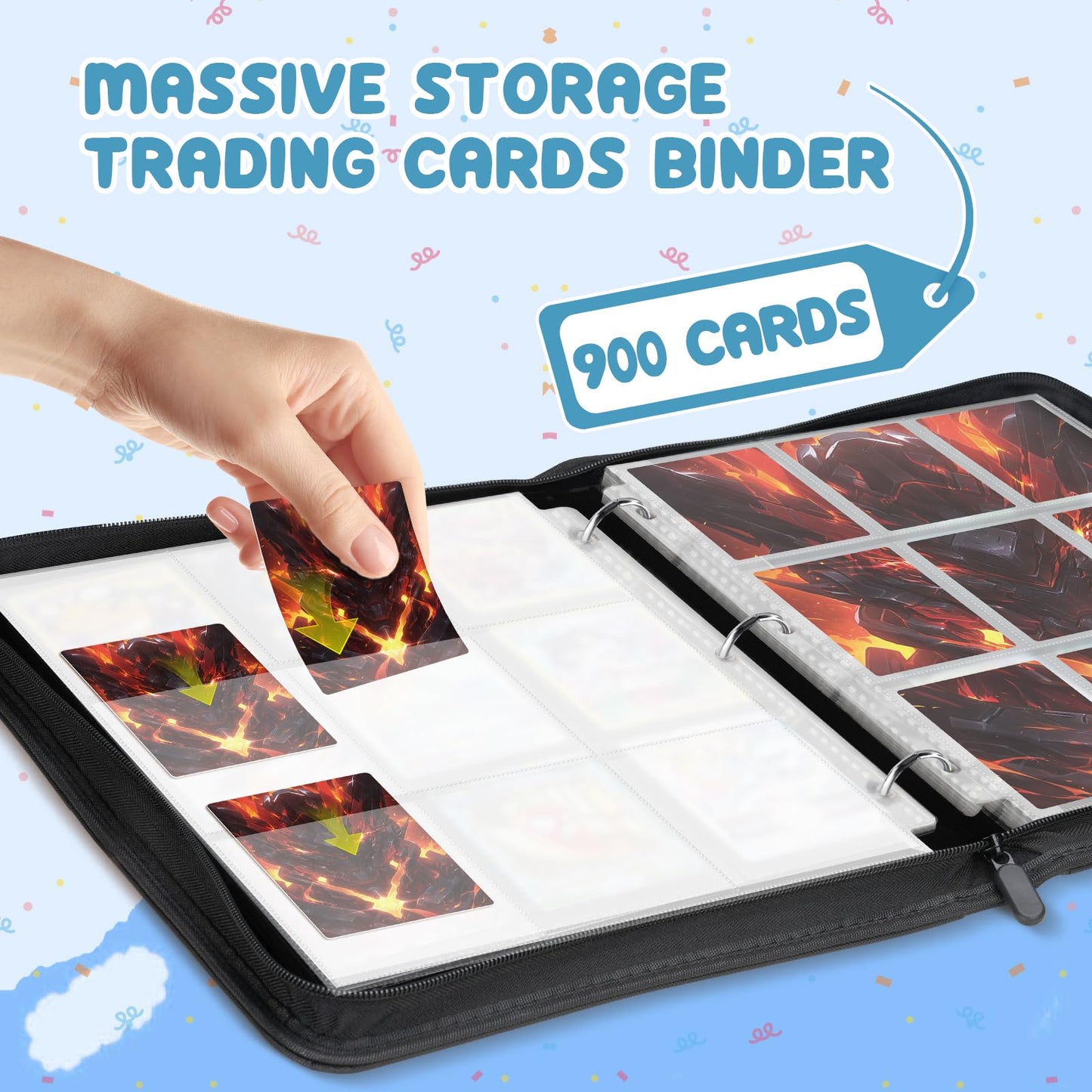 Winsing 9-Pocket Card Binder  3 Ring Trading Card Holder Album  900 Cards Large Zipper Collection Binder - enhanced Card Storage Organizer for Sports  Baseball  Photocard  Football  Game Black Red