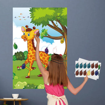 Hxezoc Pin The Tail On The Giraffe With 56 Pcs Tails Stickers, Large Giraffe Party Games Poster For Kids Animal Birthday Party School Classroom Carnival Party Supplies