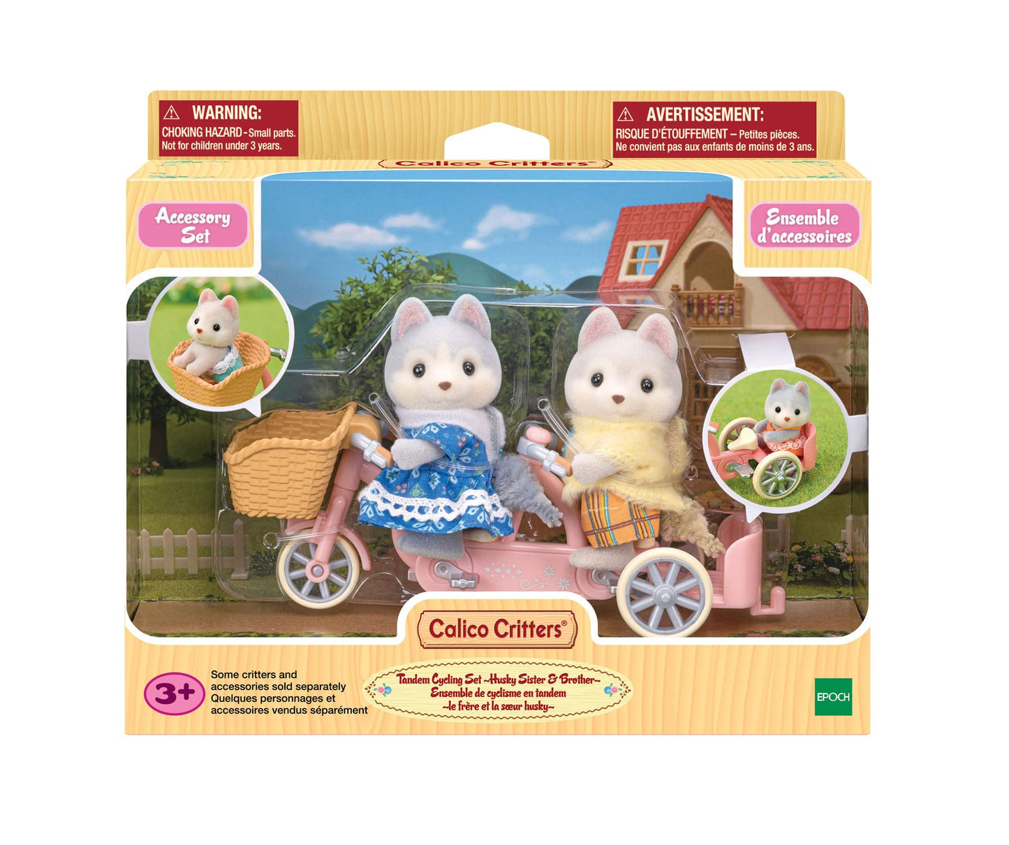 Calico Critters Husky Brother & Sister Tandem Cycling Set, Dollhouse Playset with Figures & Accessories, Multi, Model CC1978