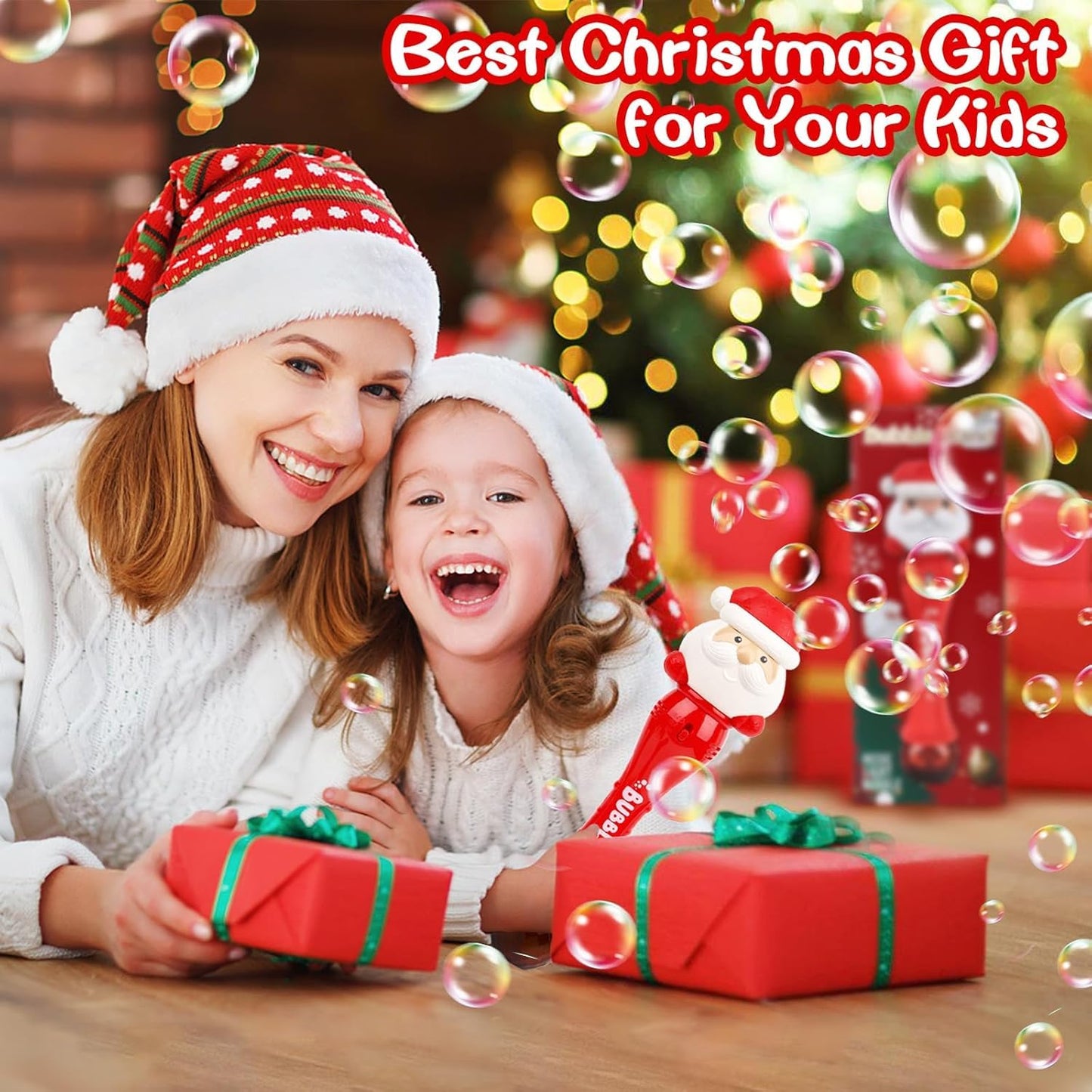 Christmas Bubble Wands Toys For Kids, Musical & Light Up Automatic Bubble Machine Outdoor Maker Blower Christmas Stocking Stuffe