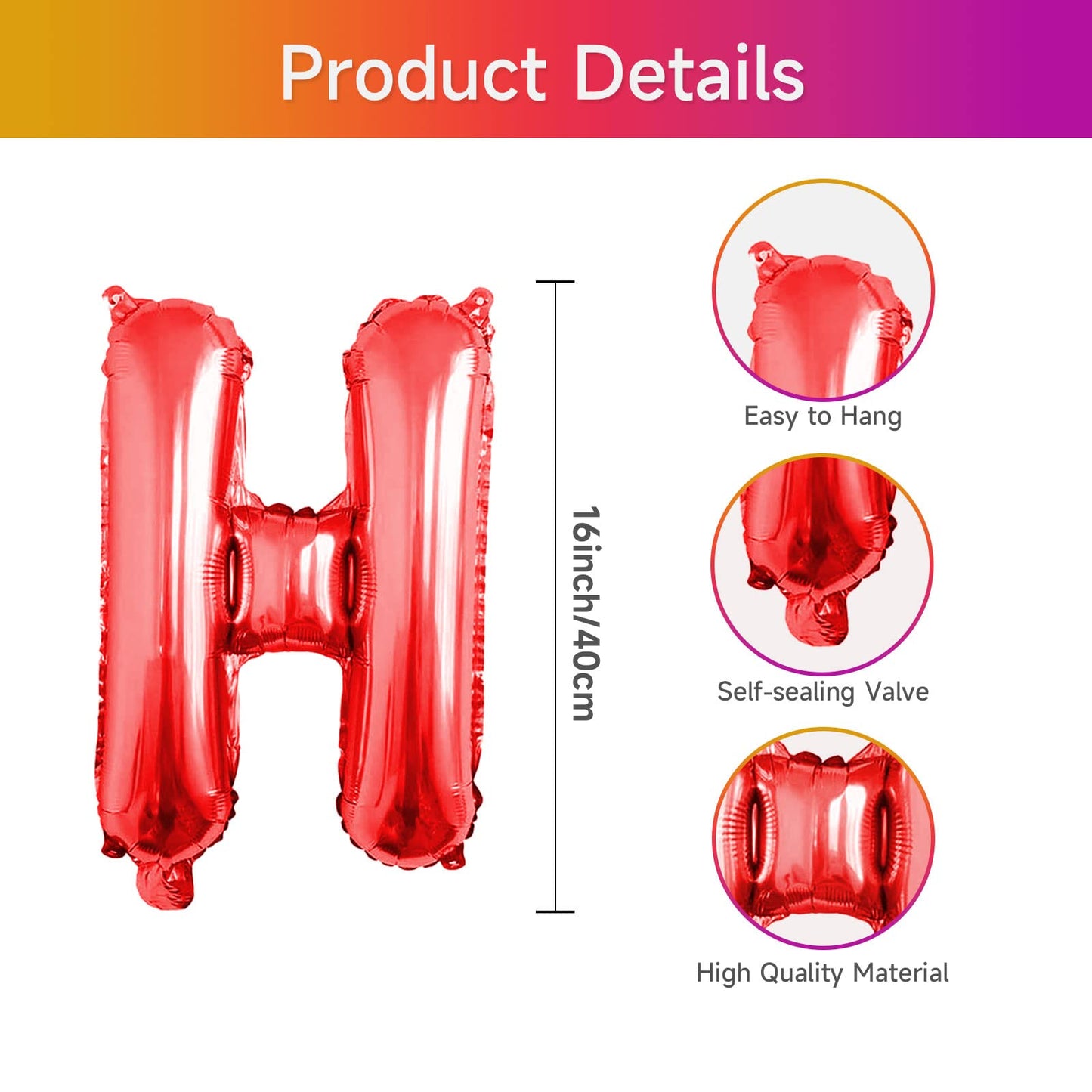 16 Inch Happy Birthday Banner Balloon, Rainbow Happy Birthday Letters Foil Balloons, Self Inflating Multicolor Happy Birthday Ba