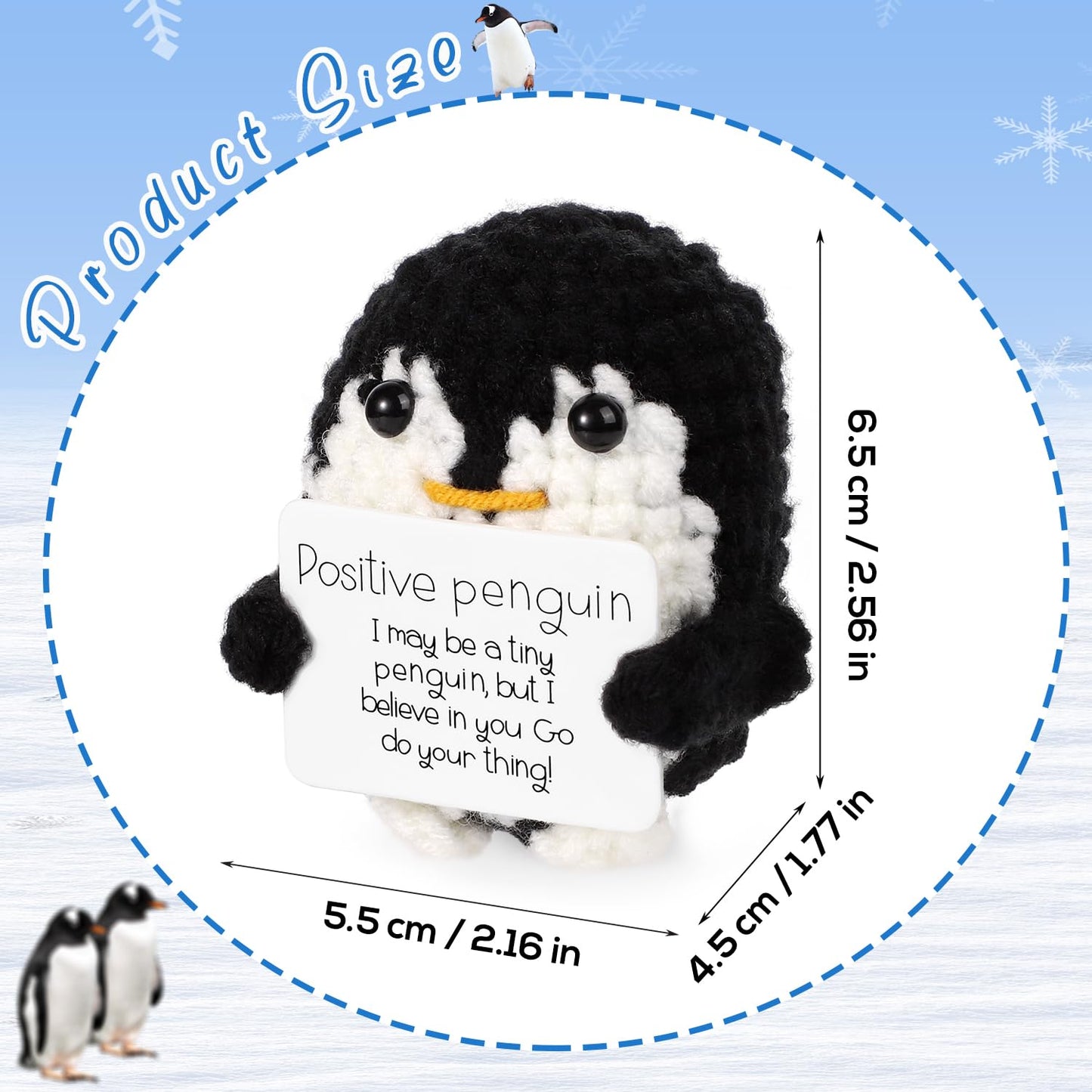 Boxob Mini Funny Positive Penguin, 2.6 Inch Cute Knitted Penguin Toy With Positive Card Positive Penguin Crochet Doll Cheering Gift For Family Friends Encouragement Party Decoration(Black)