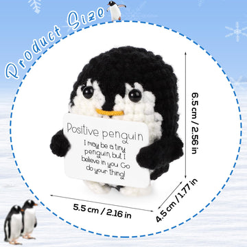 Boxob Mini Funny Positive Penguin, 2.6 Inch Cute Knitted Penguin Toy With Positive Card Positive Penguin Crochet Doll Cheering Gift For Family Friends Encouragement Party Decoration(Black)