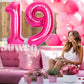 Suwen 40 Inch Hot Pink Large 19 Number Balloons Big Foil Helium Number Balloons 0-9 Jumbo Happy 19Th Mylar Birthday Party Decora