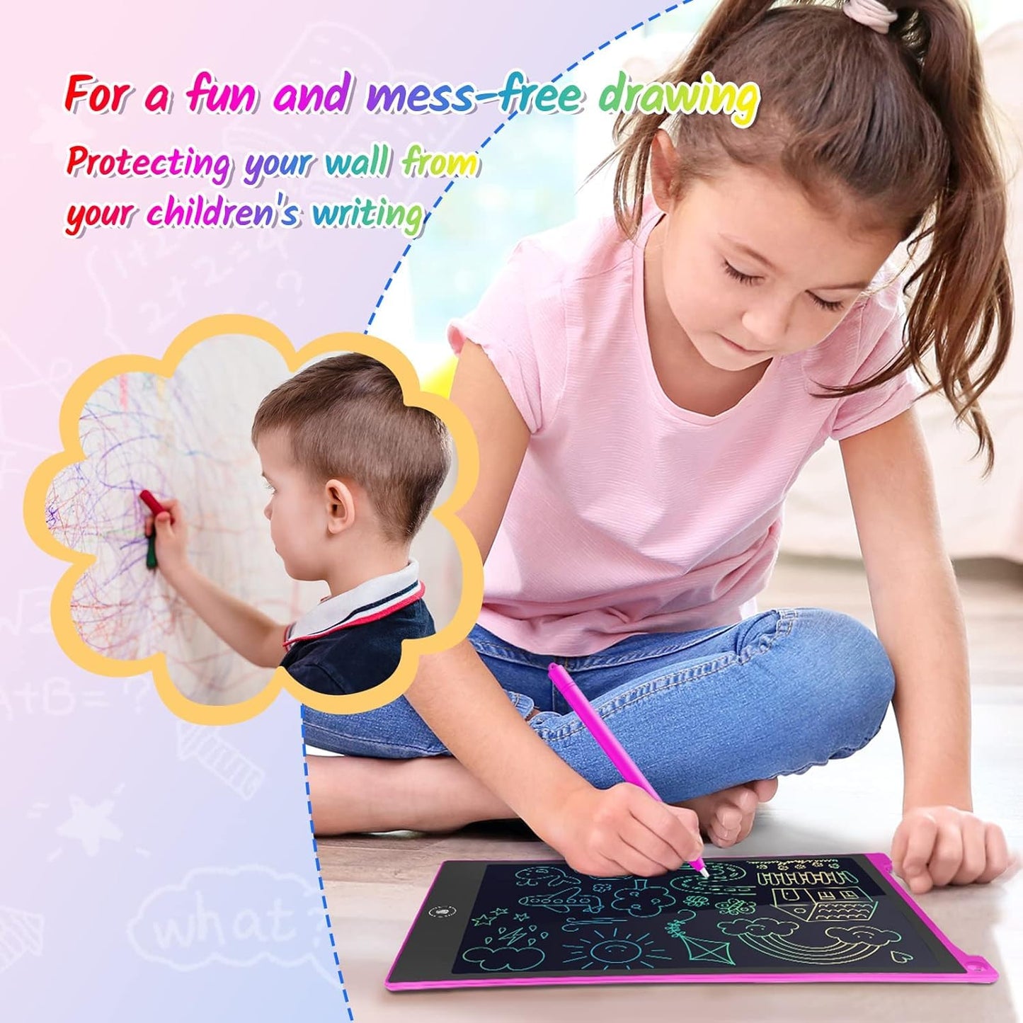 TECJOE LCD Writing Tablet - 10" Colorful Doodle Board for Kids, Dark Blue Magenta, Model H10A, Ideal Learning Toy for Ages 3-6