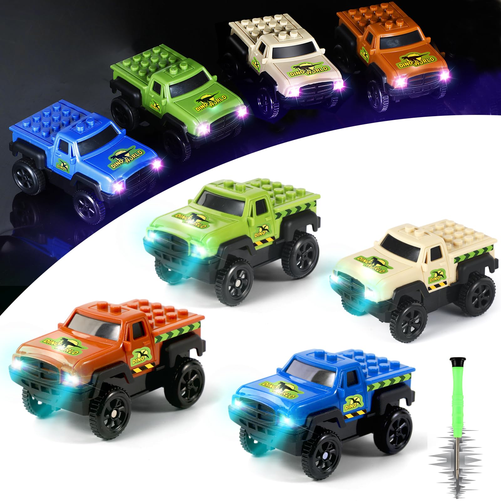 Save Unicorn Tracks Cars only Replacement,Track Cars for Tracks Glow in The Dark, Car Tracks Accessories with 3 Flashing LED Lig