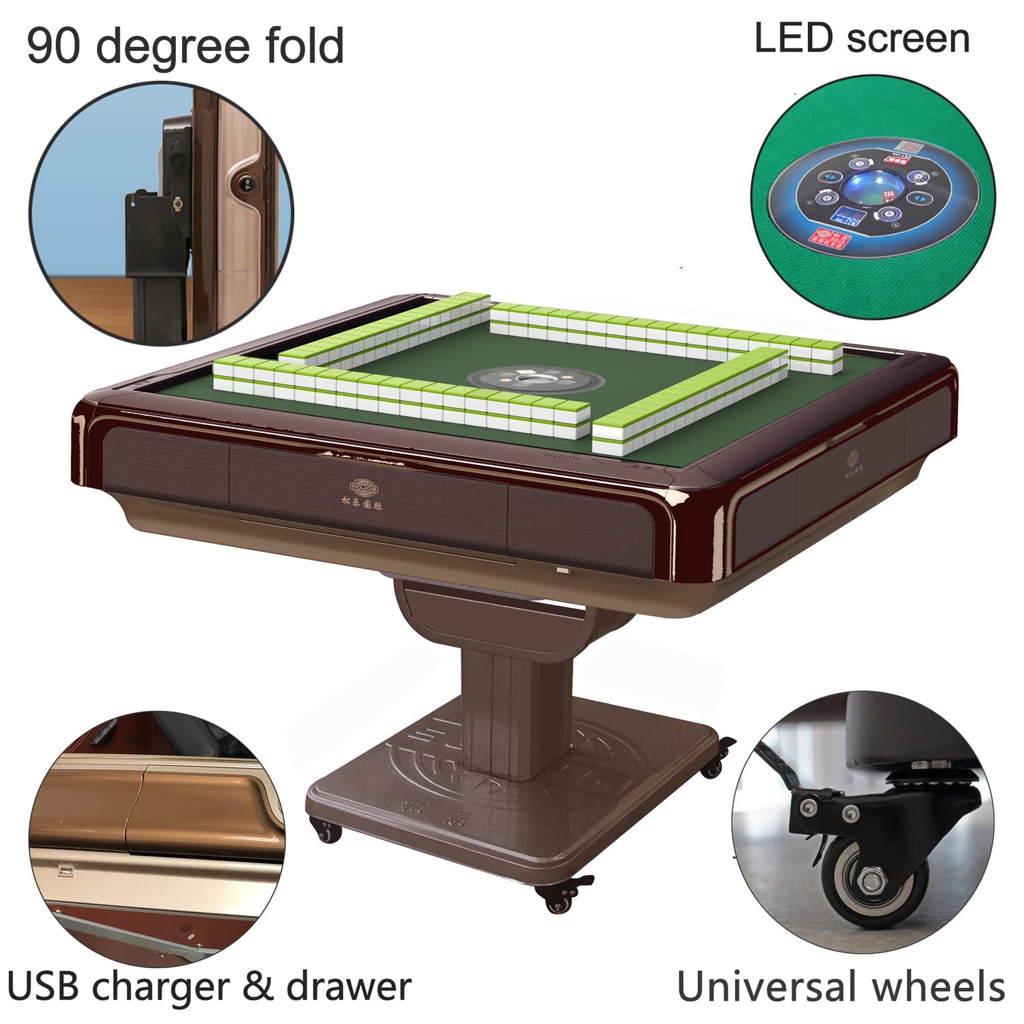Folding Automatic Mahjong Table 40Mm American Mahjong Numbered Tiles Foldable Style With 2 Sets Of Tiles + 4 Racks Built-In Hard