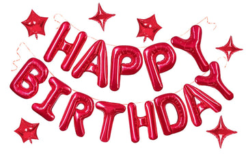 Red Happy Birthday Balloons Banner, 3D Mylar Foil Letter Birthday Balloons With 6Pcs Star Balloons, Birthday Party Decorations F