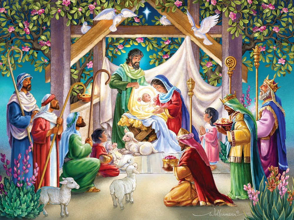 Magi At The Manger Jigsaw Puzzle 550 Piece By Vermont Christmas Company - 24'X18'- Fully Interlocking & Randomly Shaped Pieces