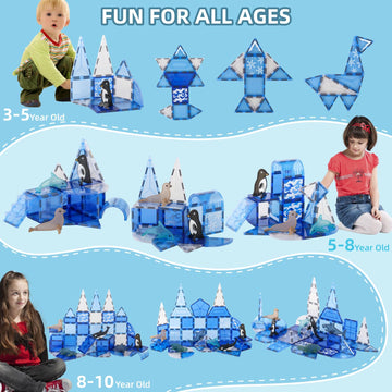 Diophso Arctic Animals Magnetic Tiles Set - 6 Sea Animals, Educational Plastic Building Blocks, Medium Size, Blue, Model X5106