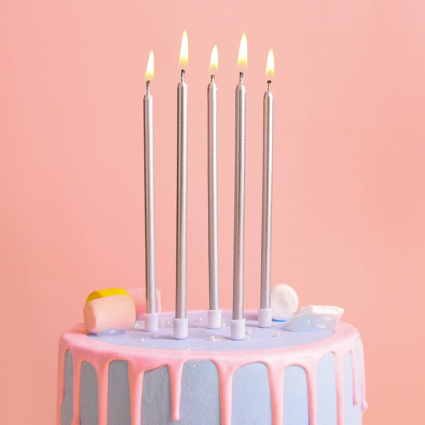 PHD CAKE Silver Long Thin Metallic Birthday Candles, Cake Candles, Birthday Parties, Wedding Decorations, Party Candles