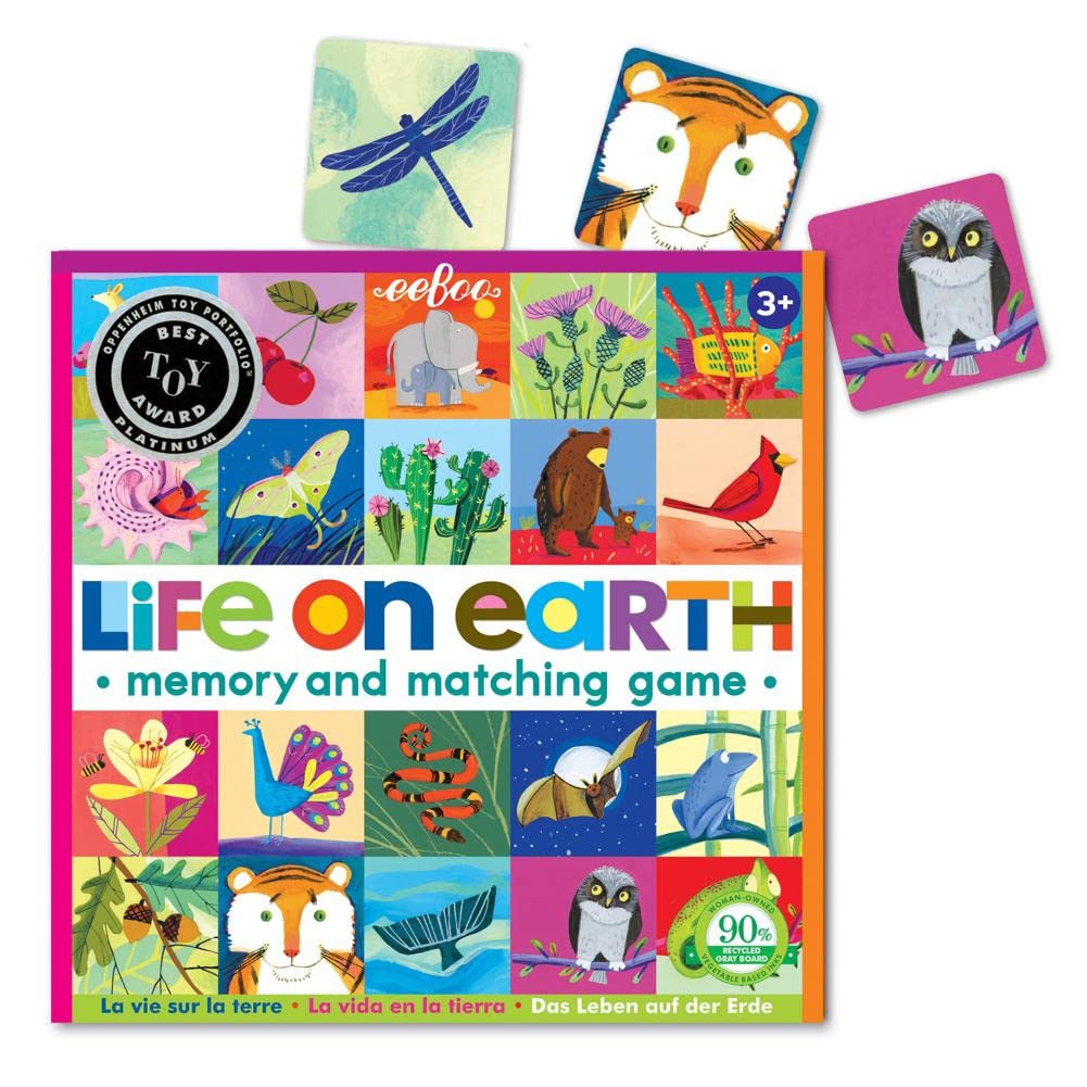 Eeboo: Life On Earth, Memory & Matching Game, Developmental And Educational, 24 Pairs To Match, Single Or Multiplayer Function, For Ages 3 And Up