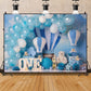 Boy One Birthday Party Backdrop Blue White Hot Air Balloon Little Bear Photography Background 1St Birthday Photo Booth Kids Boys
