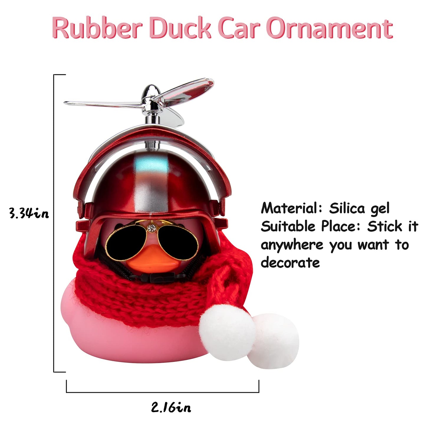wonuu Pink Duck Car Dashboard Decorations Rubber Duck Car Ornaments Cool Duck with Propeller Helmet Sunglasses Gold Chain (X-Sno