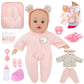 deAO 12 Inch Baby Doll with Backpack Carrier Playset 14 Pcs Soft Baby Doll with Bottle Clothes and Accessories Baby Dolls Set To