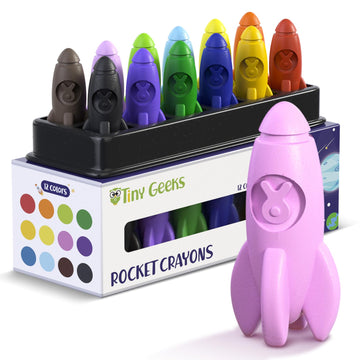 12 Rocket Crayons - Non Toxic, Washable - For Toddlers, Kids Ages 4-8 - Easy To Hold, Babys Crayons For Toddlers 3-10 Years