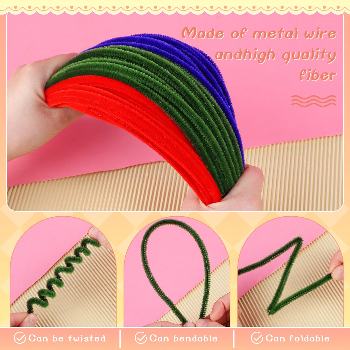 Giwrmu 100 Pieces Pipe Cleaners Chenille Stem, Army Green Pipe Cleaners Craft, Fuzzy Sticks Craft Supplies, Colored Pipe Cleaner