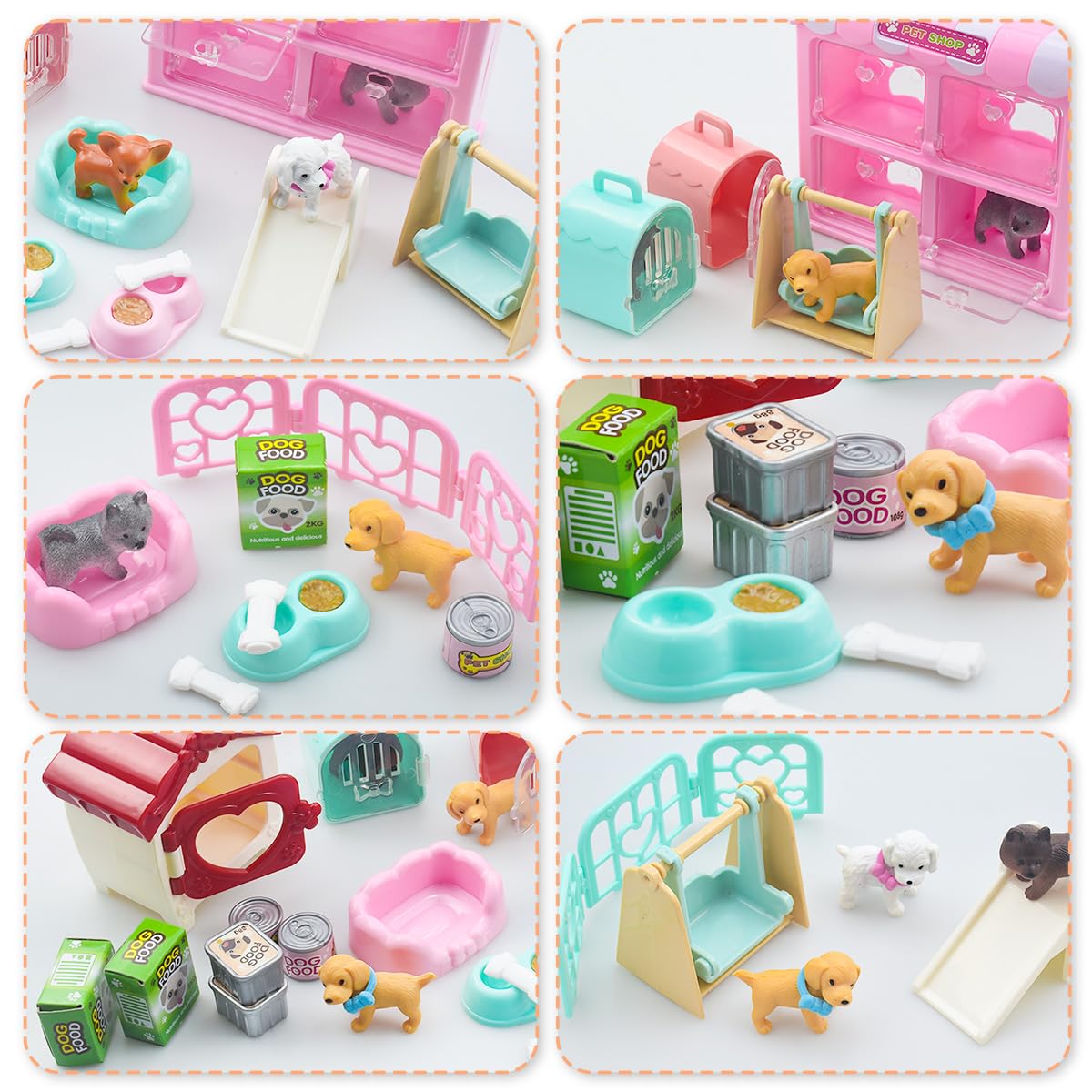 Iselyn Pet Pretend Play Toys, 35Pcs Dog Figures Playset Toys For Kids Realistic Detailed Dog Care Center With Accessories Toy Sets Educational Gifts For Kids Toddlers Girls Boys