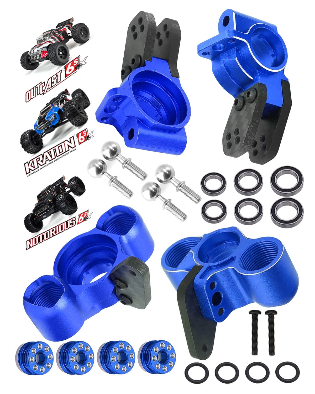 RCMYou Front Knuckles Steering Blocks & Rear Hub Stub Axle Carriers Upgrades Part for ARRMA 1/8 Kraton/Notorious/Outcast 6S BLX 