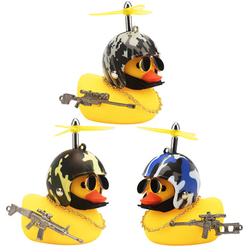Wonuu 3 Pack Car Rubber Duck Cute Yellow Wind-Breaking Ducks Dashboard Decorations Small Ornaments With Propellers Glasses Gold Chain (Yellow-Camouflage)