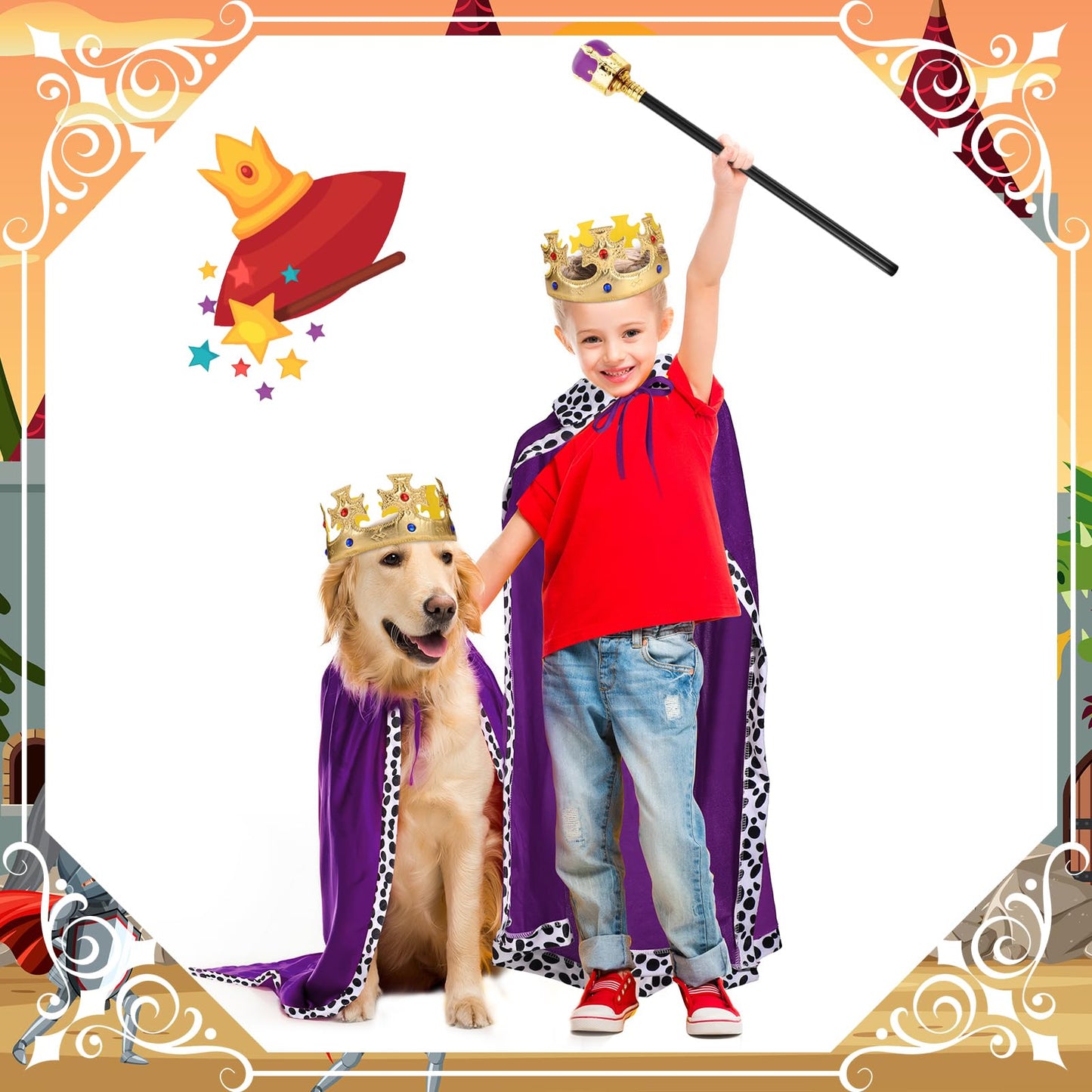Shinymoon 3 Pcs Halloween Prince Costume For Kids King Crown Robe And Scepter Prince Costume For Boys King Prince Cosplay (Purpl