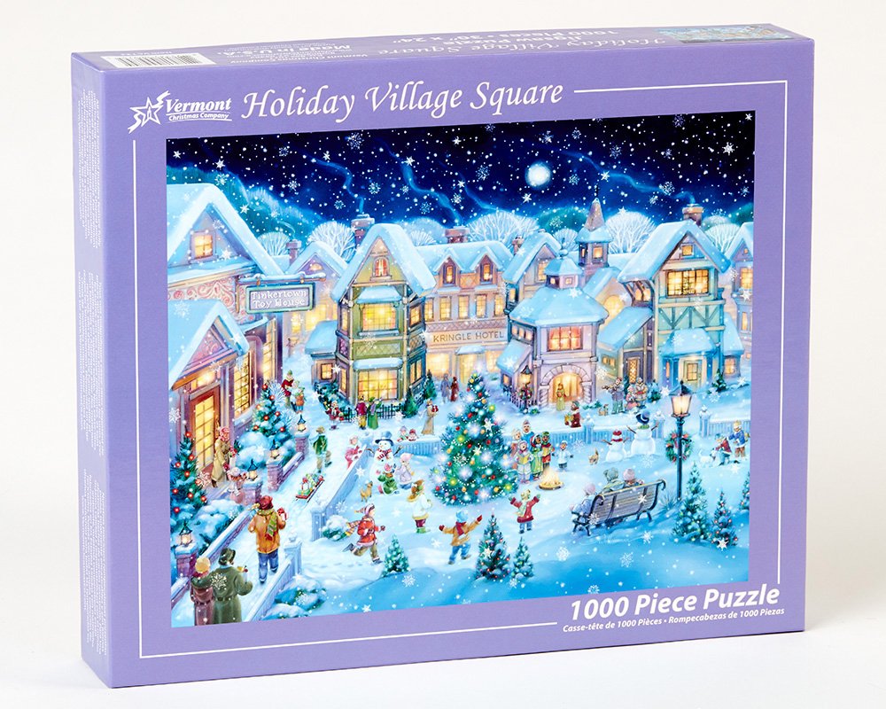 Vermont Christmas Company 1000 Piece Holiday Village Square Jigsaw Puzzle - Copper Material, Model VC132