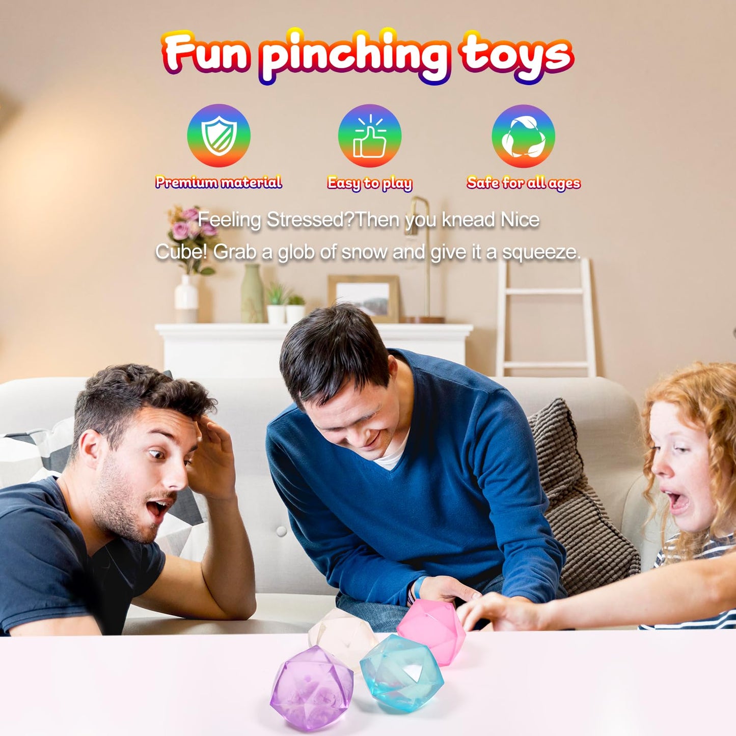 4Pcs Mini Small 1.8Inch Masonry Ice Squishy Stress Balls-Polyhedron Diamond Sugar Balls Slow Rise-Sensory Fidget Toy For Kids Ge
