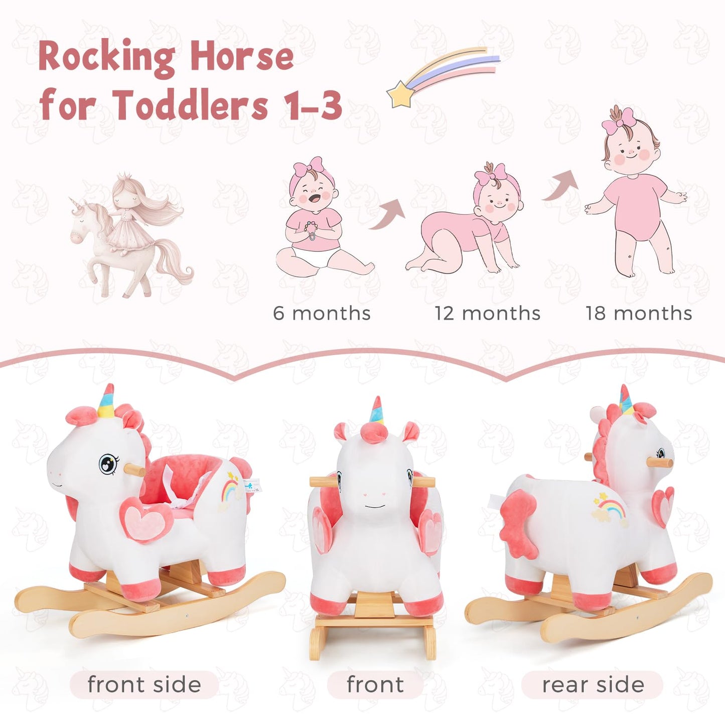 Labebe Baby Rocking Horse With Seat Belt,Ride Unicorn Bouncer For Kid 6 Month -3 Years,Stuffed Animal Rocker,Riding Toy For Baby Girls, Nursery Birthday Gift